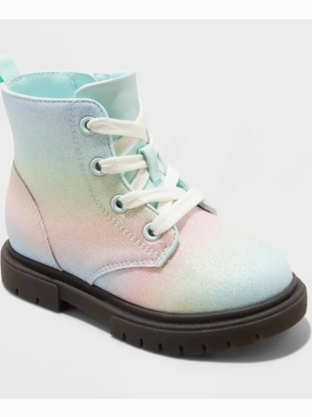 Cat & Jack Pastel Rainbow Lace-Up combat Boots with Side Zip